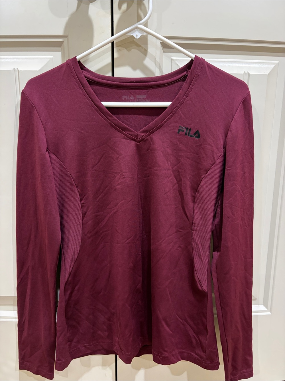 Fila Women's Long-Sleeve V-Neck Top in Deep Wine